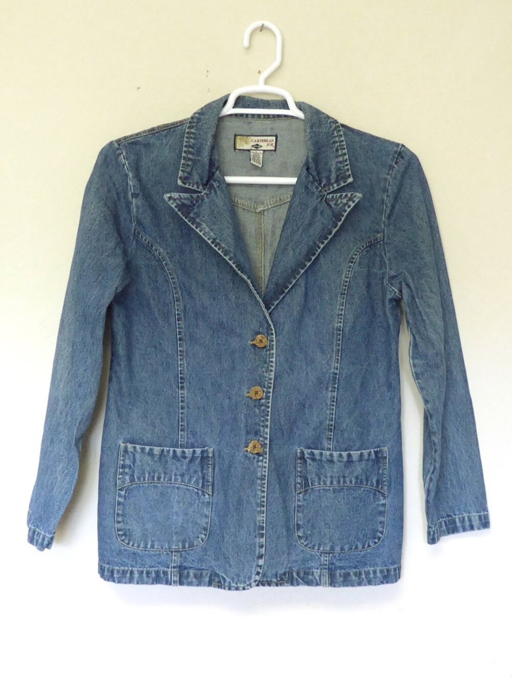 Vintage Y2K Caribbean Joe women's blue denim blazer jacket size large